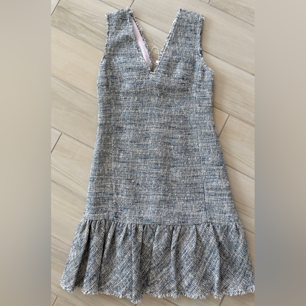 Rebecca Taylor Gray Ruffle Hem Tweed Dress